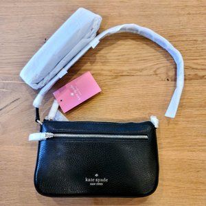 NWT Kate Spade Black Leila Pebble Leather Convertible Wristlet Wallet